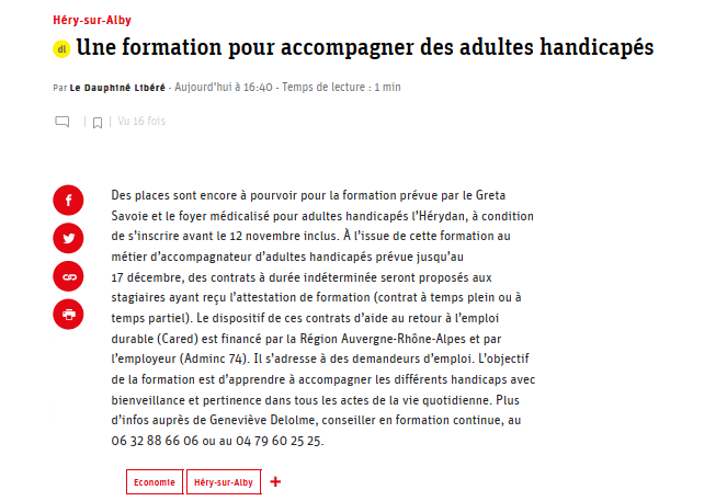 Une formation pour accompagner des adultes handicapés